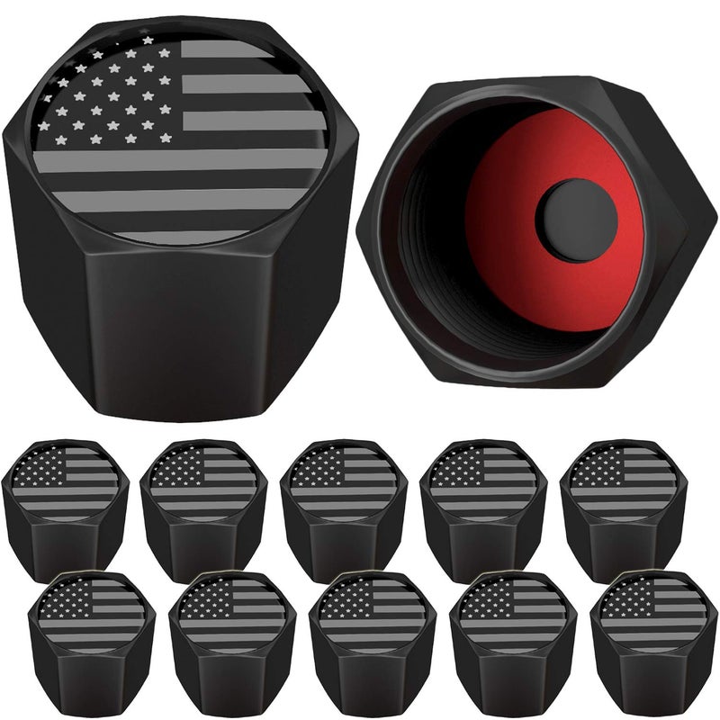 SAMIKIVA American Flag Tire Valve Stem Caps, USA with O Rubber Ring, Universal Stem Covers for Cars, SUVs, Bike, Bicycle, Trucks, Motorcycles, Airtight Heavy Duty (12 Pack) (Black Gray USA (12 Pack)) - Image 1